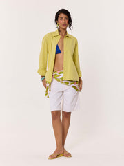 Lime Green Textured Cropped Shirt